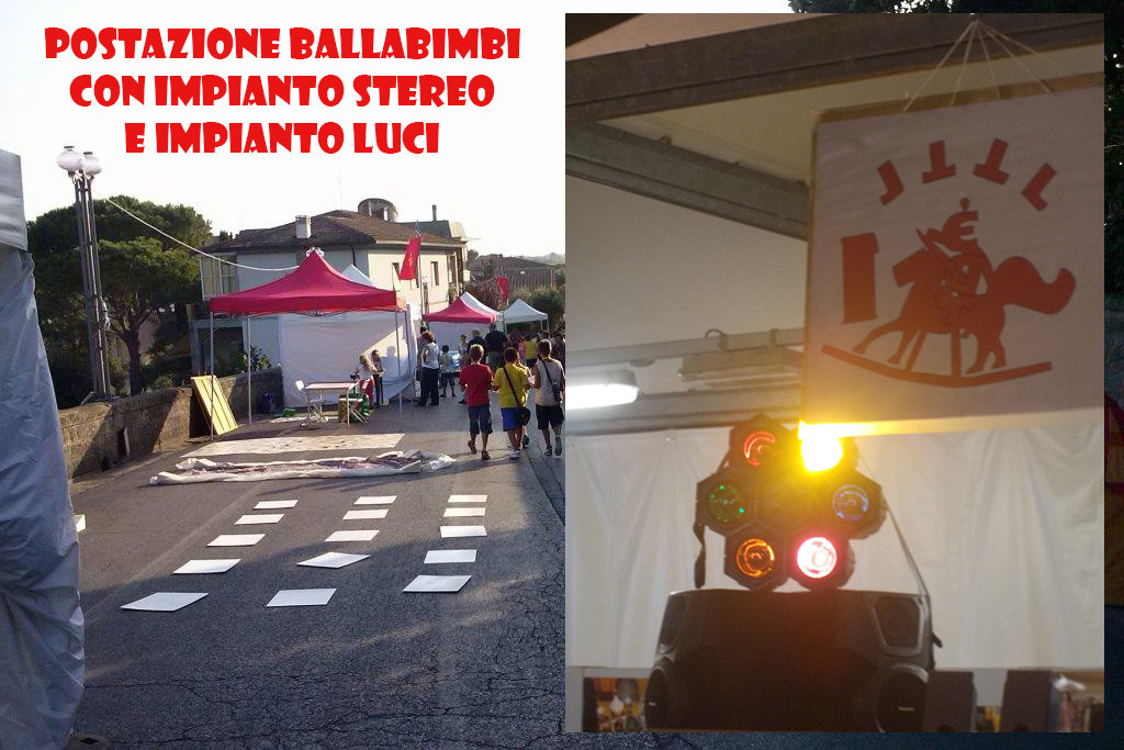 Postazione per Ballabimbi con Impianto stereo e microfonico da 2400 W e Impianto luci per un grande divertimento in tutte le occasioni!!!